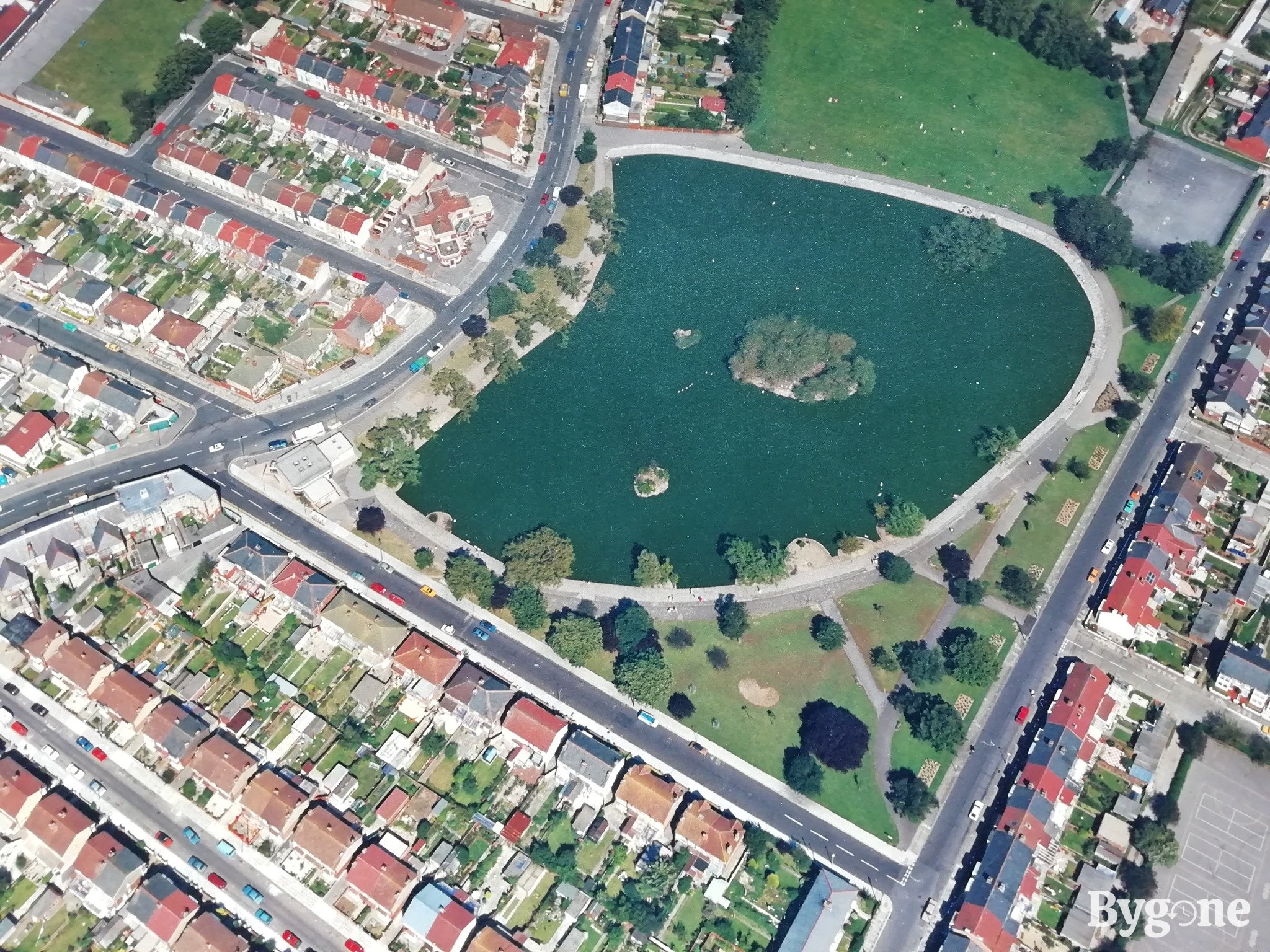 Aerial view of Baffins Pond, 1980s