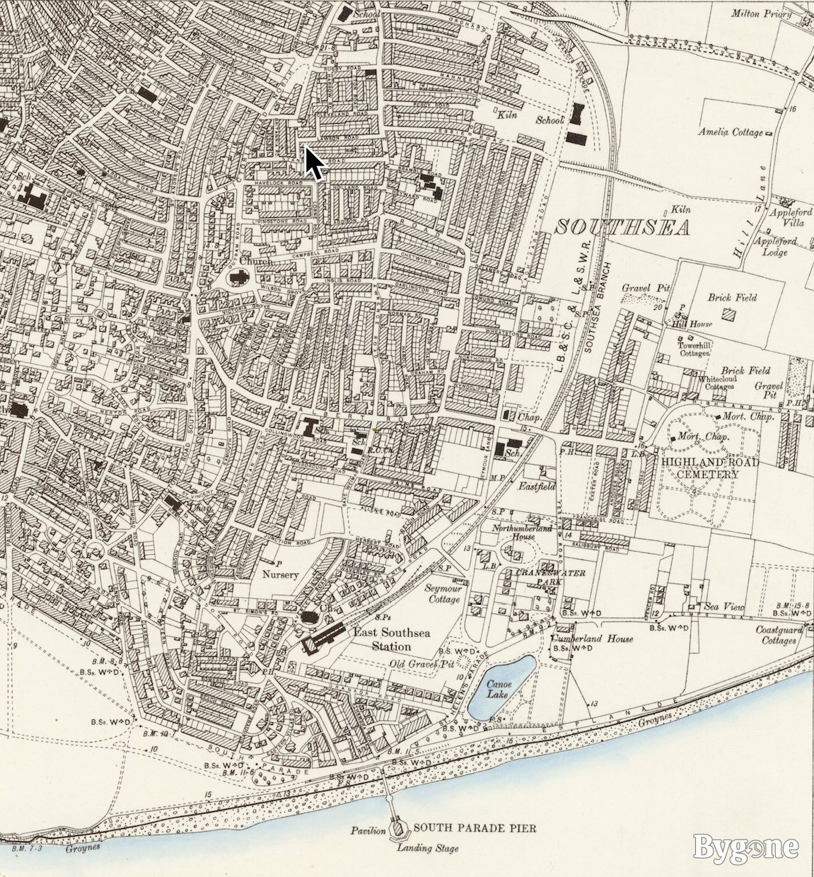 Early 1900s map of Southsea, Portsmouth, showing East Southsea railway ...