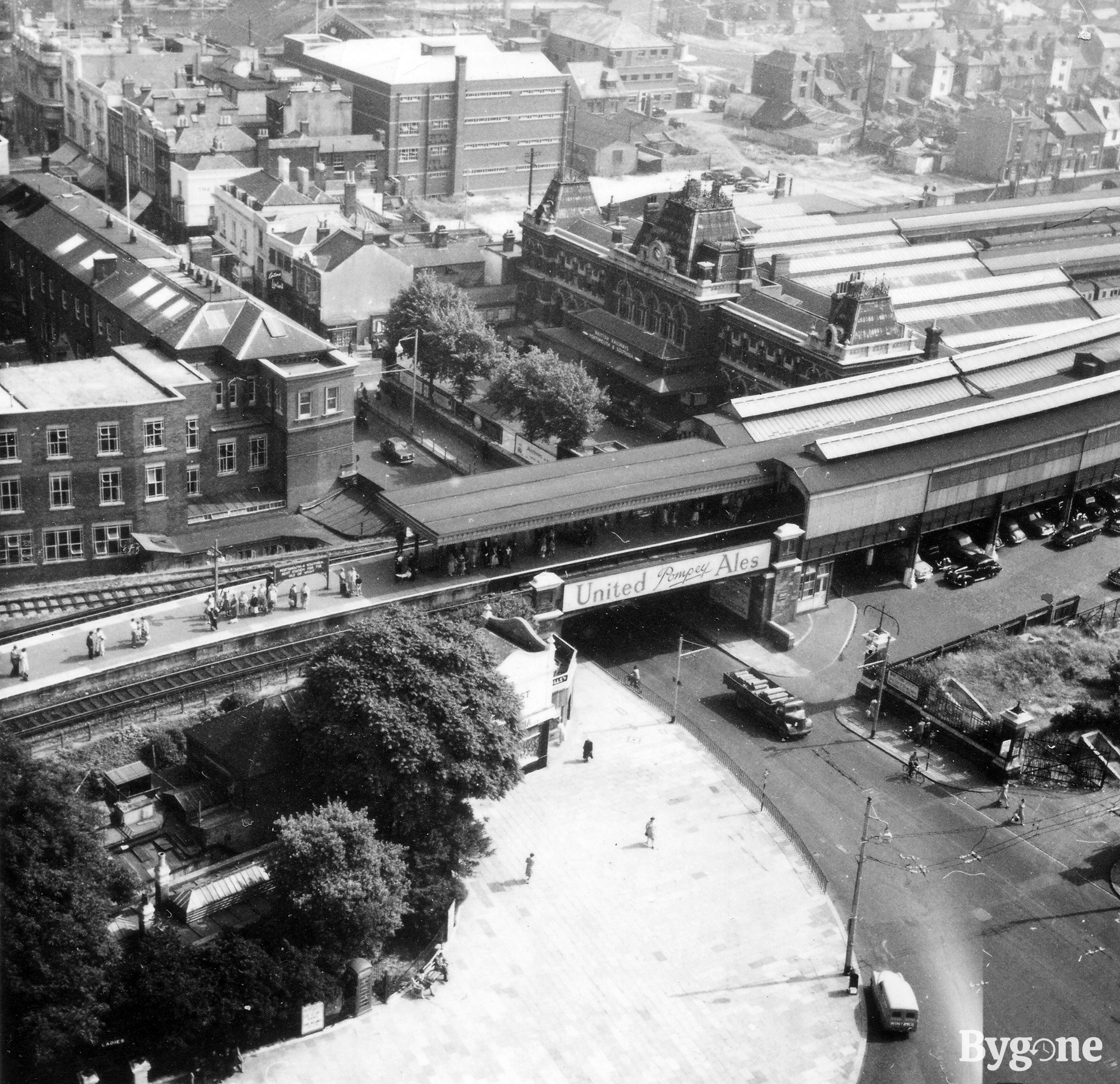 Portsmouth and Southsea station from the air