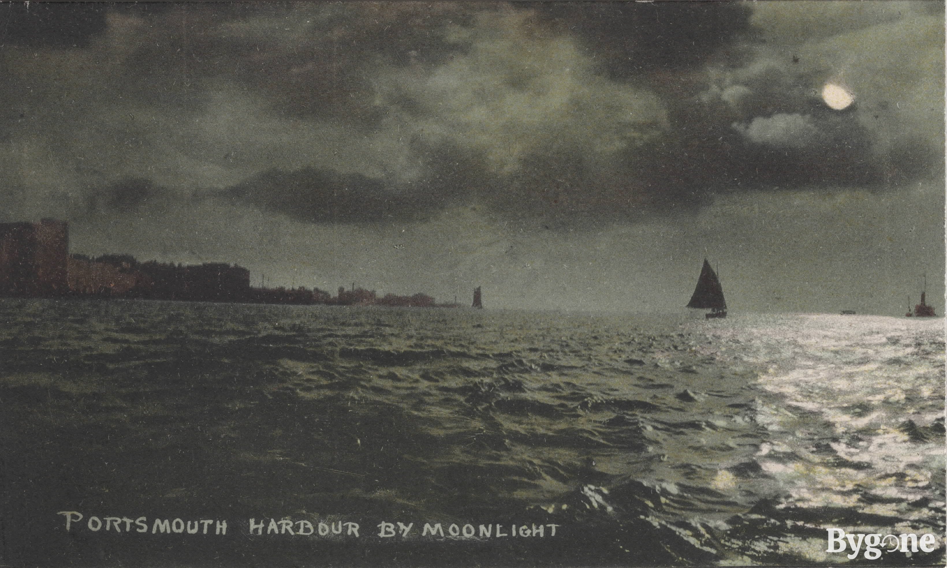 Portsmouth Harbour by Moonlight. Circa early 1900s.