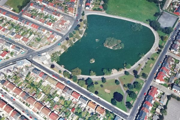 Aerial view of Baffins Pond, 1980s