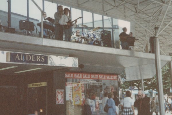 Commercial Road 1989 - Band playing on top of Allders