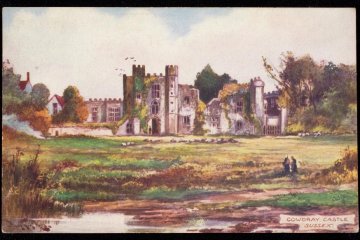 Cowdray Castle, Sussex. Watercolour style postcard
